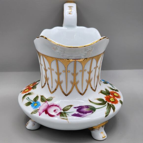 Vintage Royal Danube 5" Creamer Footed Floral Gold Trim Victorian Elegant Dinner - Picture 2 of 16